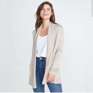 Marine Layer Mae Tan Open Front Cashmere & Wool Blend Cardigan Medium M